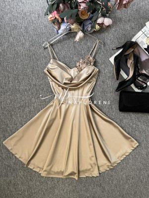 Сатенена рокля ''KRISIYA'' в бежов цвят - код BS11084