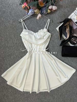 Сатенена рокля ''KRISIYA'' в бял цвят - код BS11085