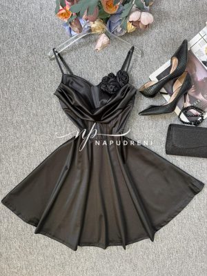 Сатенена рокля ''KRISIYA'' в черен цвят - код BS11086