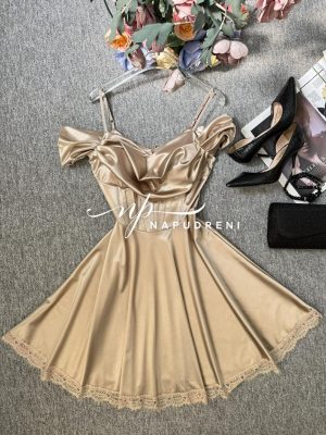 Сатенена рокля с дантела ''VENICE'' в бежов цвят - код BS11087