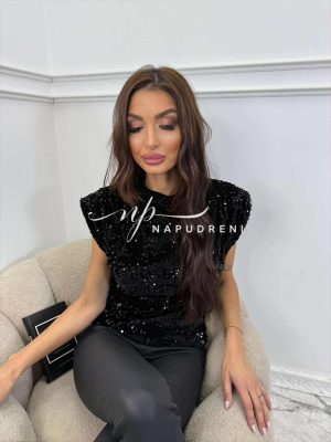 Елегантна блуза с пайети в черен цвят - код GA10370