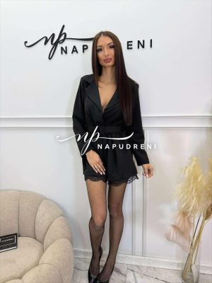 Стилен гащеризон с дантела в черен цвят - код GY10542