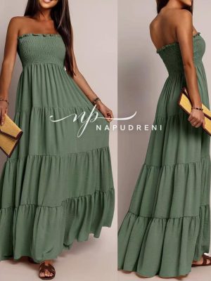 Дълга рокля ''STRAPLESS '' в цвят каки - код G12058