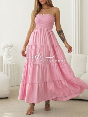 Дълга рокля ''STRAPLESS '' в розов цвят - код G12059