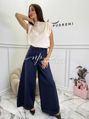 Разкроен панталон в тъмносин цвят - код Bi9972
