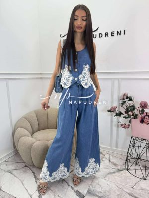 Сет от две части „Denim Brodery'' в тъмносин цвят - код BS10687