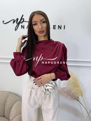 Сатенена блуза ''Crimson Elegance'' в цвят бордо - код G10436