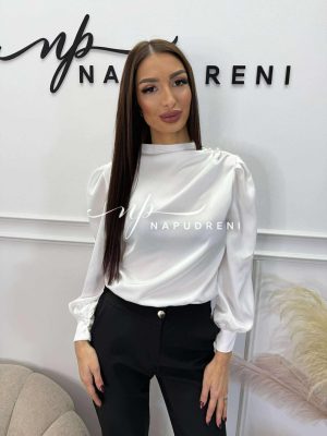 Сатенена блуза  ''Crimson Elegance'' в бял цвят- код G10438