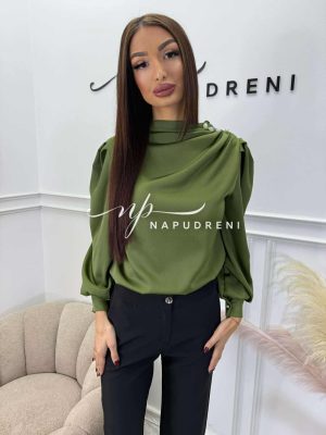 Сатенена блуза ''Crimson Elegance'' в зелен цвят- код G10440
