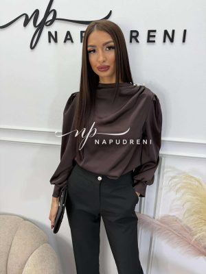 Сатенена блуза ''Crimson Elegance'' в кафяв цвят- код G10441