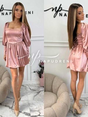Рокля с корсет и връзки ''PLATINA'' в цвят пудра - код BL10120