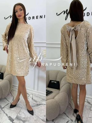 Дамска рокля ''Golden Dress'' в бежов цвят- код BL10449