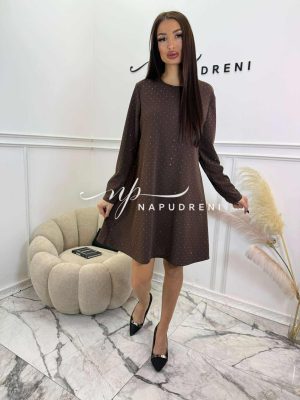 Дамска свободна рокля ''Buckle Grace'' в кафяв цвят- код G10455