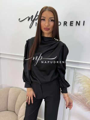 Сатенена блуза ''Crimson Elegance'' в черен цвят- код G10439