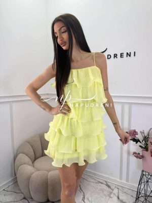 Рокля с волани ''STORK'' в жълт цвят - код BS10699