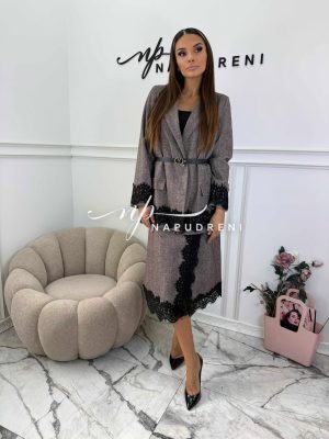 Стилно сако с дантела в цвят мока - код Bi10205