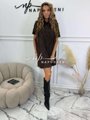 Рокля с ресни ''Mystic'' в кафяв цвят - код Bi10481