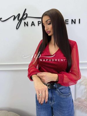 Боди с тюлени ръкави в червен цвят - код 6254