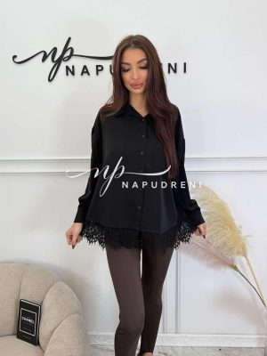 Риза с дантела в черен цвят - код Bi10393
