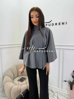 Стилно палто с колан и камъчета в сив цвят - код BL10165