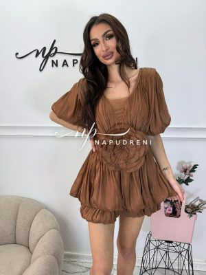 Мини рокля ''ELYSIYA'' в кафяв цвят - код BS10867