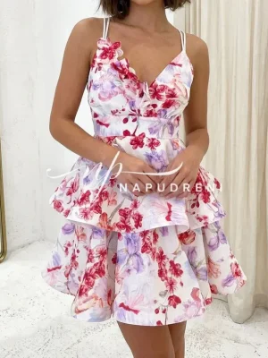 Рокля ''CAROLLINA'' в бял цвят с червени цветя - код BS11271