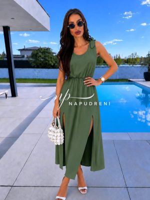 Рокля с цепки ''Summer elegance'' в цвят каки - код G12008