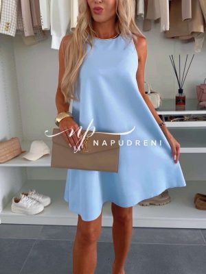 Стилна рокля ''KATALLINA'' в светлосин цвят - код 8915