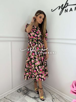 Дамска рокля ''GARDENIYA'' с колан в черен цвят - код 8958