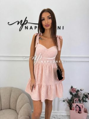 Рокля ''ROSEMARRY'' с бродерия в розов цвят - код BL9722