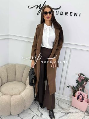 Палто с колан ''Classic Coat'' в кафяв цвят - код BL10039