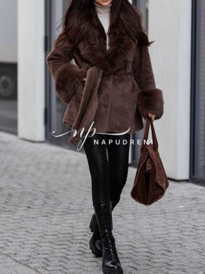 Палто "Urban Winter" с колан в кафяв цвят - код G9998