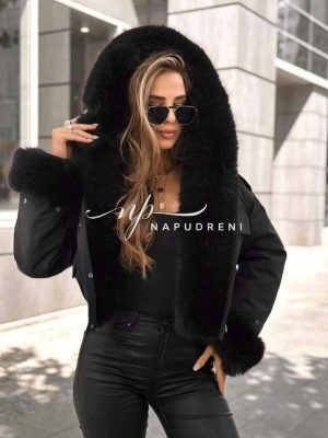 Къса парка ''Timber'' с косъм в черен цвят - код Bi10192