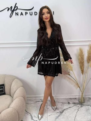 Рокля с пайети и коланче в черен цвят - код BL10344