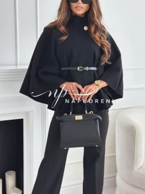 Стилна рокля ''ALIYA'' в черен цвят с бяла яка - код BS9951