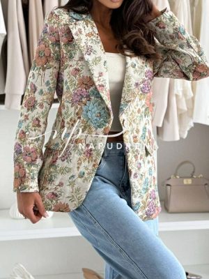 Сако ''Floral style'' в бежов цвят с цветя - код Bi10964