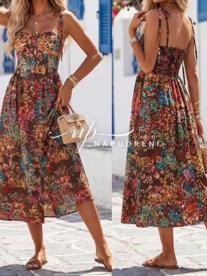Миди рокля ''CITRUS VIBE'' в кафяв цвят - код G11278