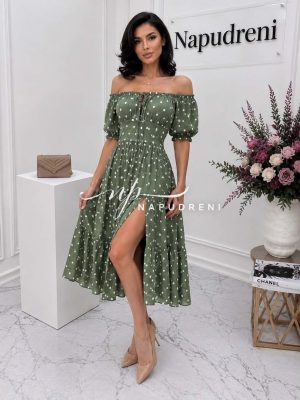 Миди рокля ''OLIVIA'' с точки в зелен цвят - код G11315