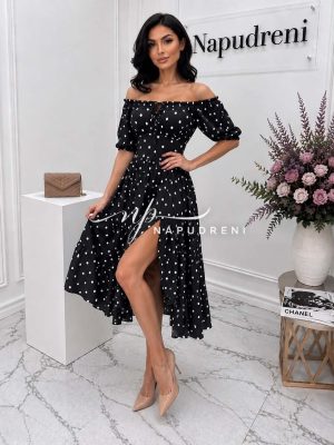 Миди рокля ''OLIVIA'' с бели точки в черен цвят - код G11313