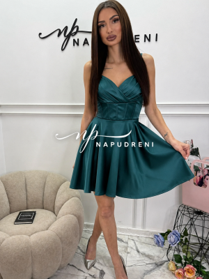 Сатенена рокля ''ANDZHI'' в зелен цвят - код Bi11353