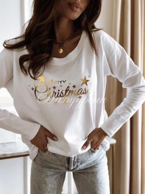 Дамска блуза "Christmas" в бял цвят - код 6194