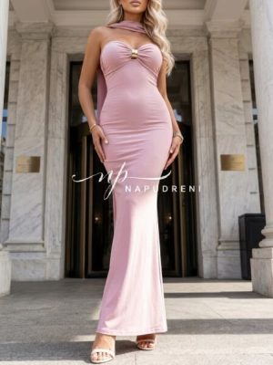 Дълга рокля ''LOOKING GOOD'' в цвят пудра - код G11003