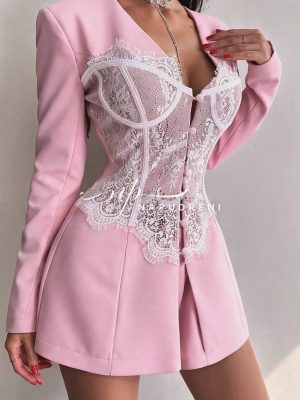 Сако с корсет-дантела в розов цвят - код Bi10956