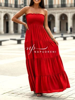 Дълга рокля ''STRAPLESS '' в червен цвят - код G12062