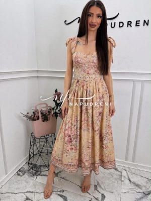 Миди рокля ''DARRA'' с колан в жълт цвят - код Bi11388