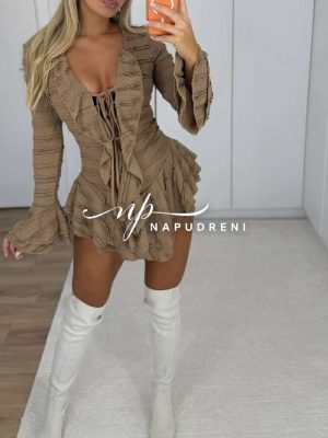 Гащеризон с връзки и волани ''SILKI STORM'' в тъмнобежов цвят - код Bi10184