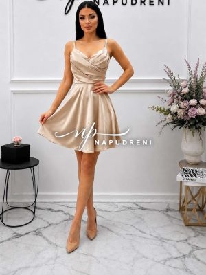 Сатенена рокля с корсет в бежов цвят - код Bi11308