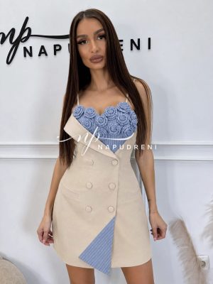 Рокля ''DENIM ROSES'' в бежов цвят - код Bi11384