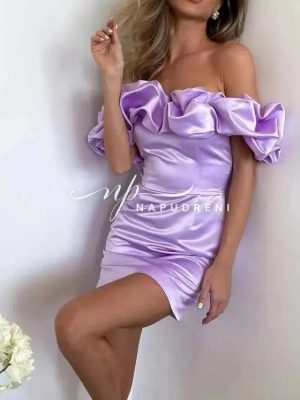 Дамска сатенена рокля ''Tiana'' в лилав цвят - код 9467