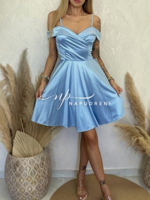 Сатенена рокля ''Clarissa'' в син цвят - код Bi11338